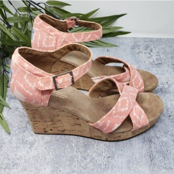 Toms | Sienna Coral Aztec Cork Wedge Sandals Size 9 - Picture 2 of 7